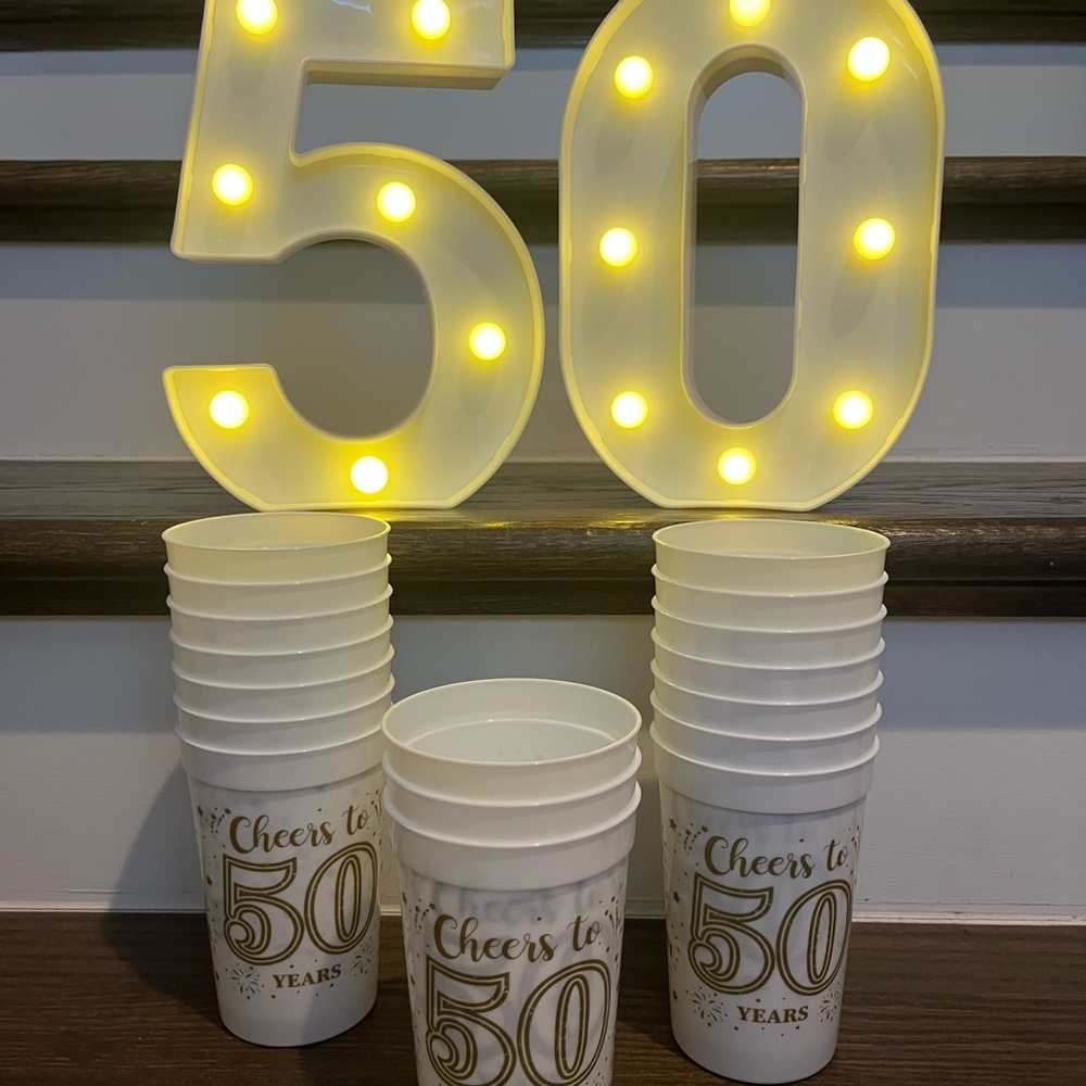 Cheers to 50 Years LED Light-Up Sign and Cups Set